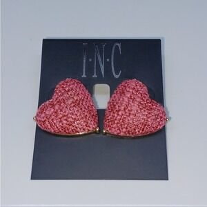 INC International Concepts Pink Tweed Heart Stud Earrings New with Tag
